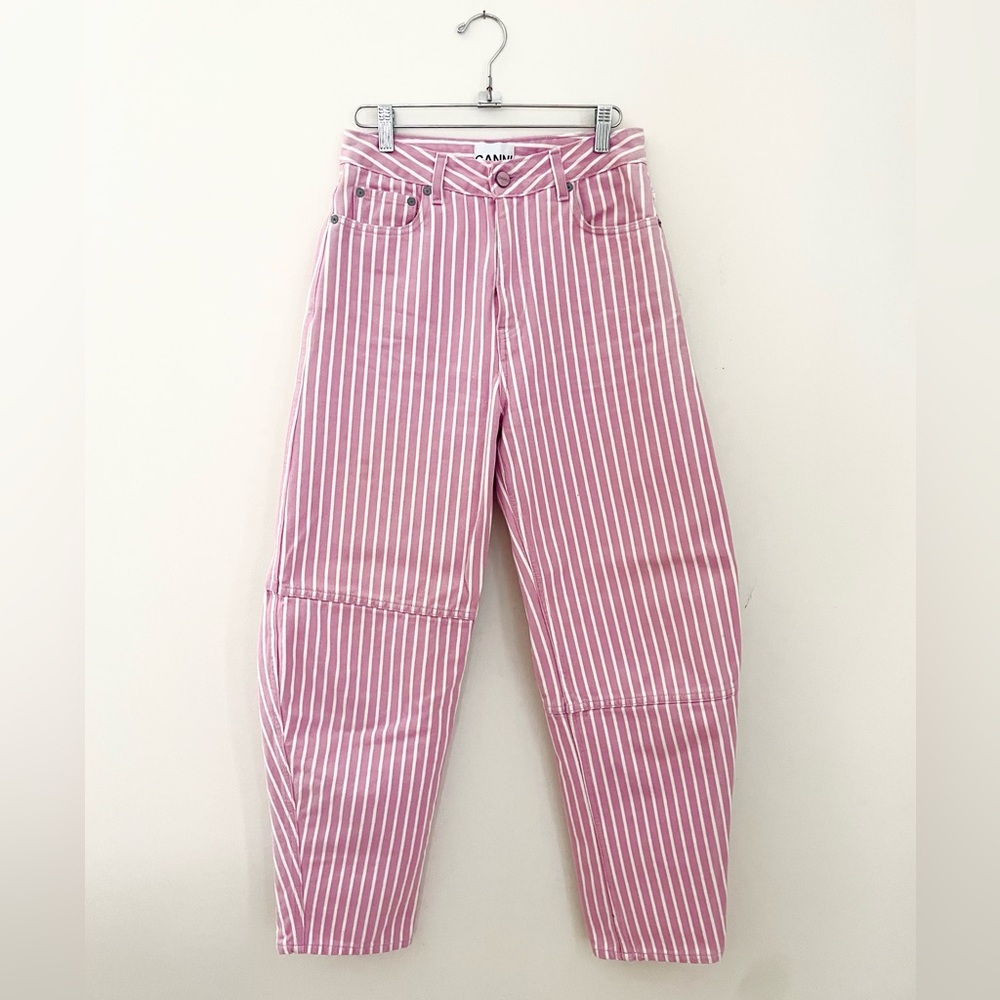 Ganni Pink and White Striped High-Rise Jeans